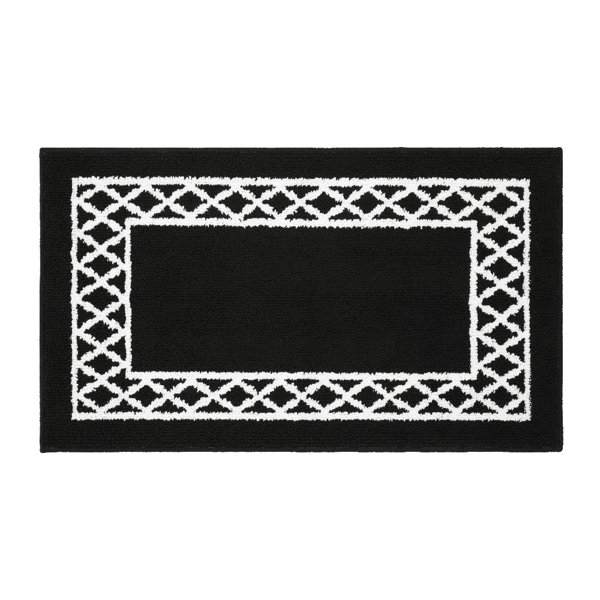 Ebern Designs Performance Black/White Machine Washable Rug Wayfair